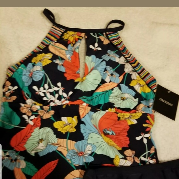 NWTs Ellen Tracy Key Hole High Neck Tankini Set - Picture 2 of 7